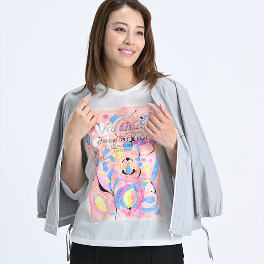 【デザイナー手描き】アーティスティックプリント　カットソー　VALENZA　5152526