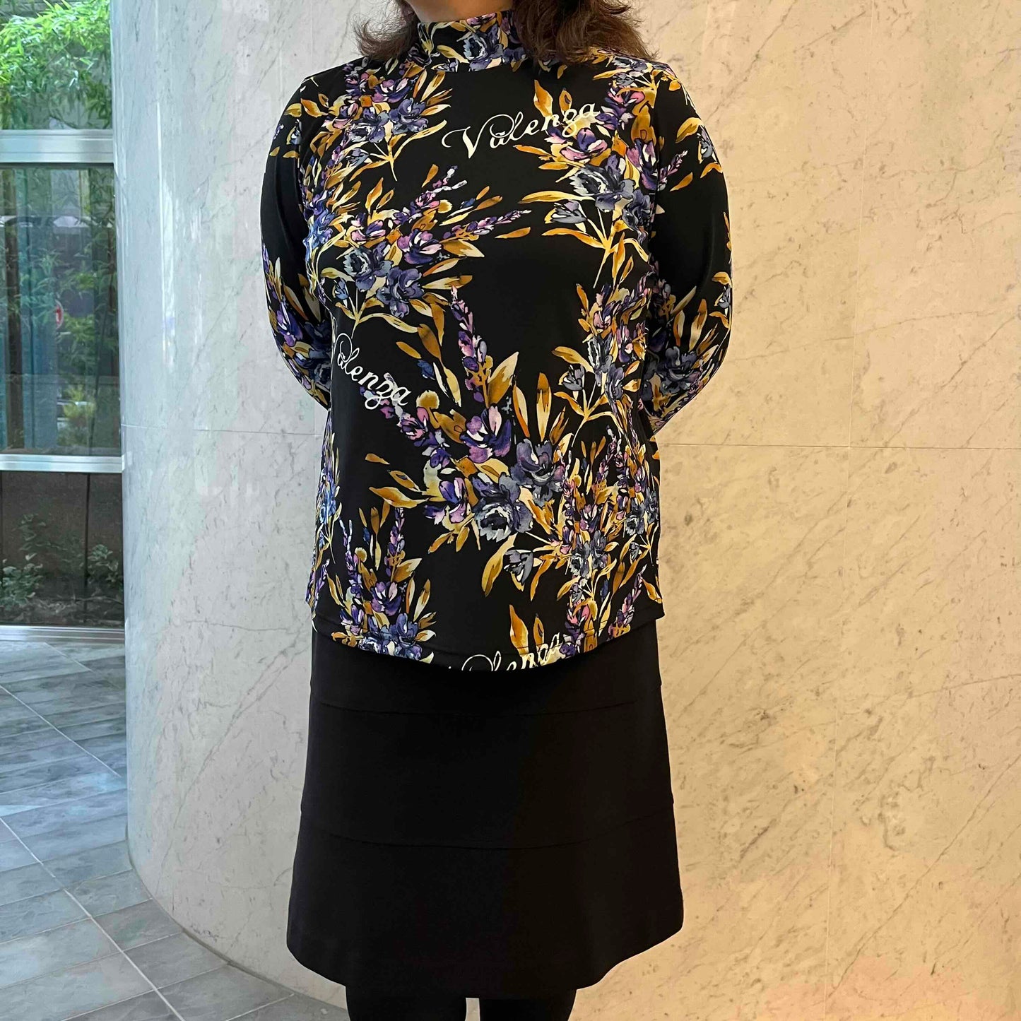 【インナー使いに活躍◎】フラワープリント　ハイネックカットソー　VALENZA　5152611