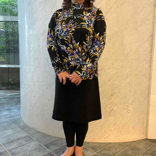 【インナー使いに活躍◎】フラワープリント　ハイネックカットソー　VALENZA　5152611