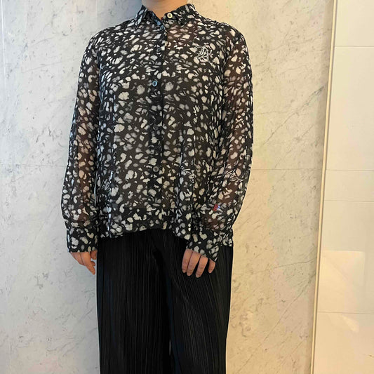 【透け感】【オリジナルプリント】レオパード柄　ブラウス　VALENZA　5151604