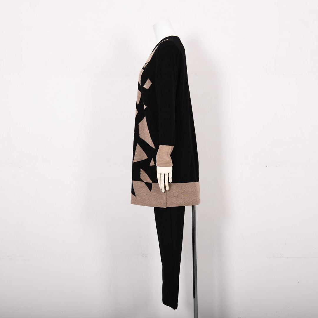 【Lサイズ】アニマル風 幾何学柄　ロングニット　VALENZA　5553701