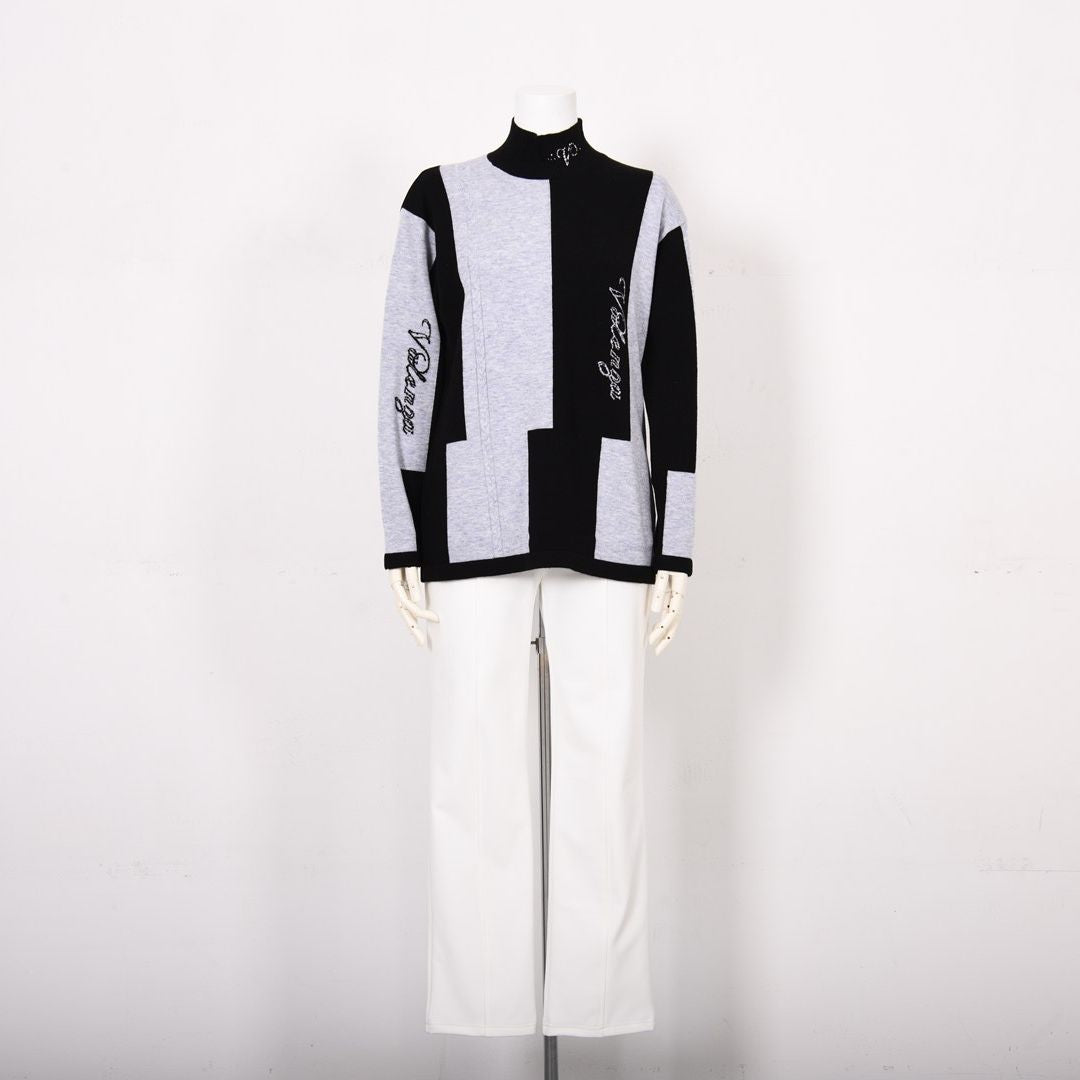 【Lサイズ】ケーブル編み×縦ロゴ ハイネックニット　VALENZA　5553708