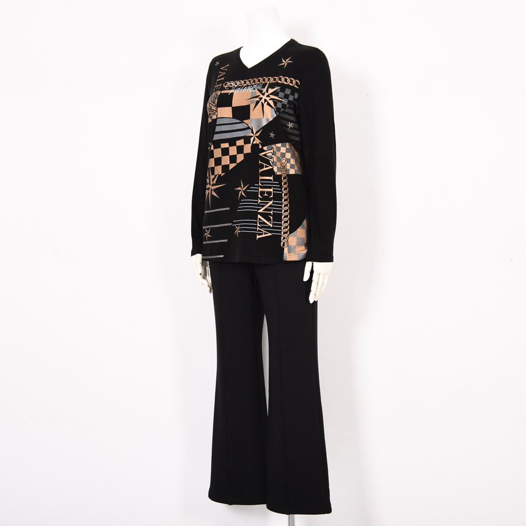 【Lサイズ】【吸湿発熱】サクラウォーム起毛ベア天 幾何学 Vネックカットソー　VALENZA　5552710