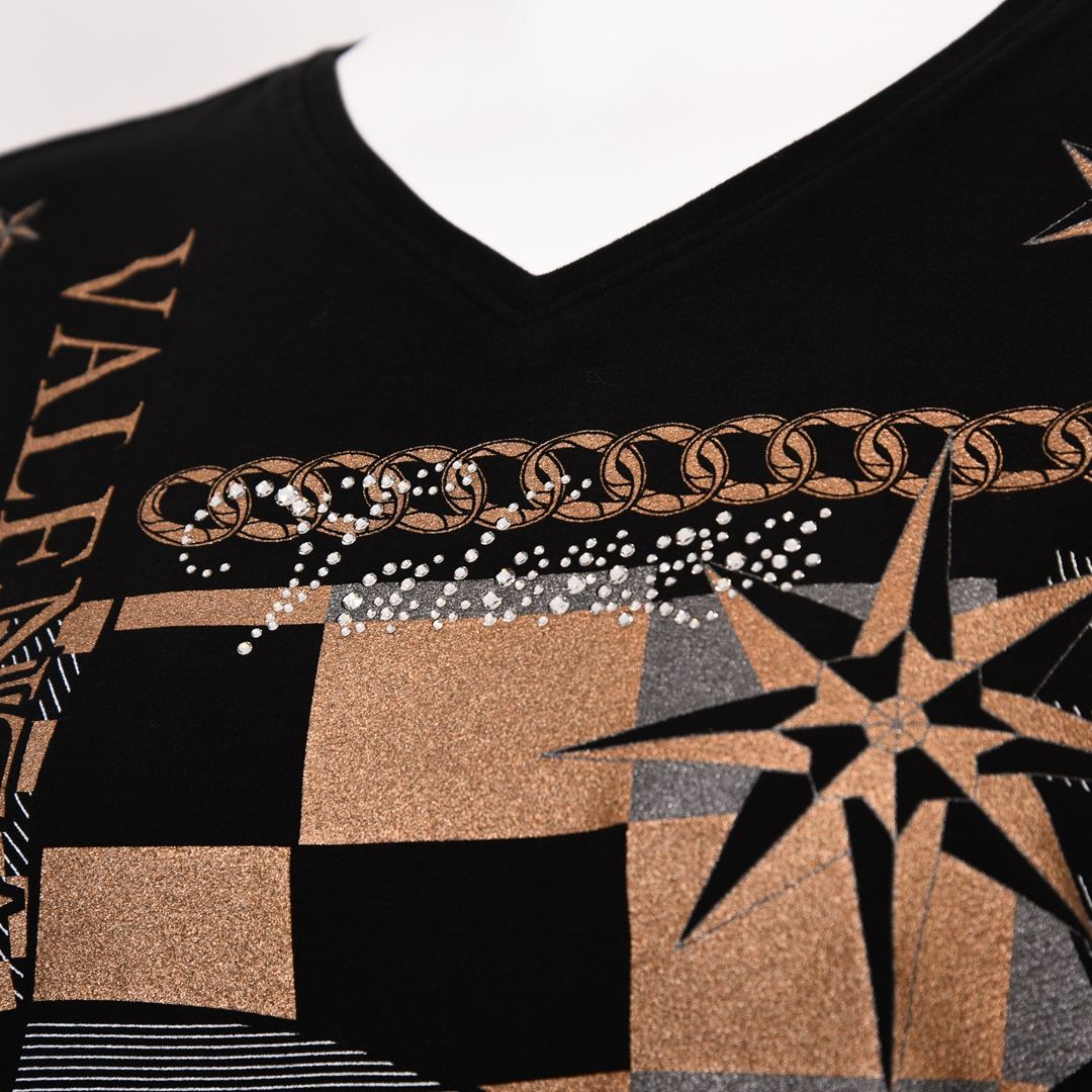 【Lサイズ】【吸湿発熱】サクラウォーム起毛ベア天 幾何学 Vネックカットソー　VALENZA　5552710