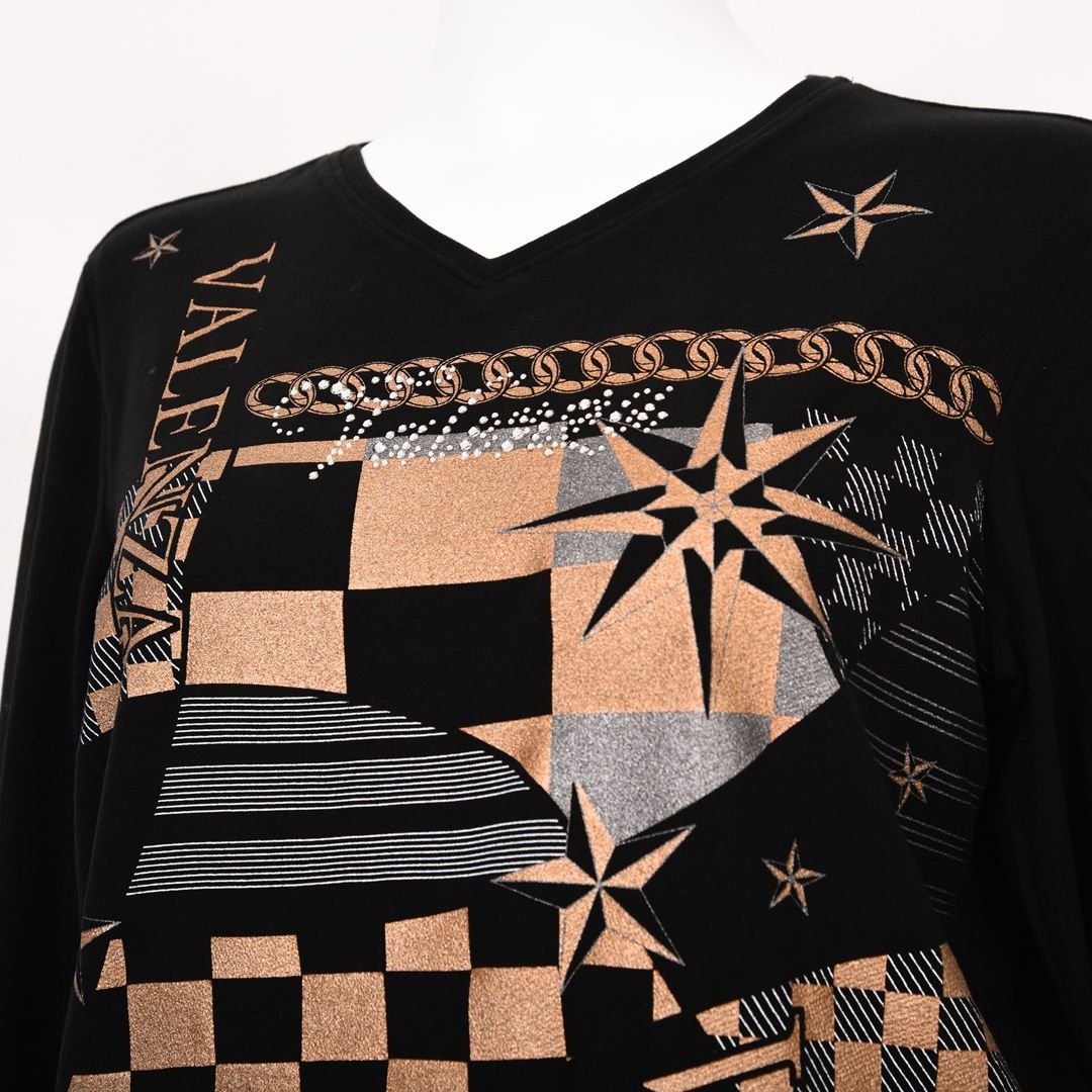 【吸湿発熱】サクラウォーム起毛ベア天 幾何学 Vネックカットソー　VALENZA　5152710