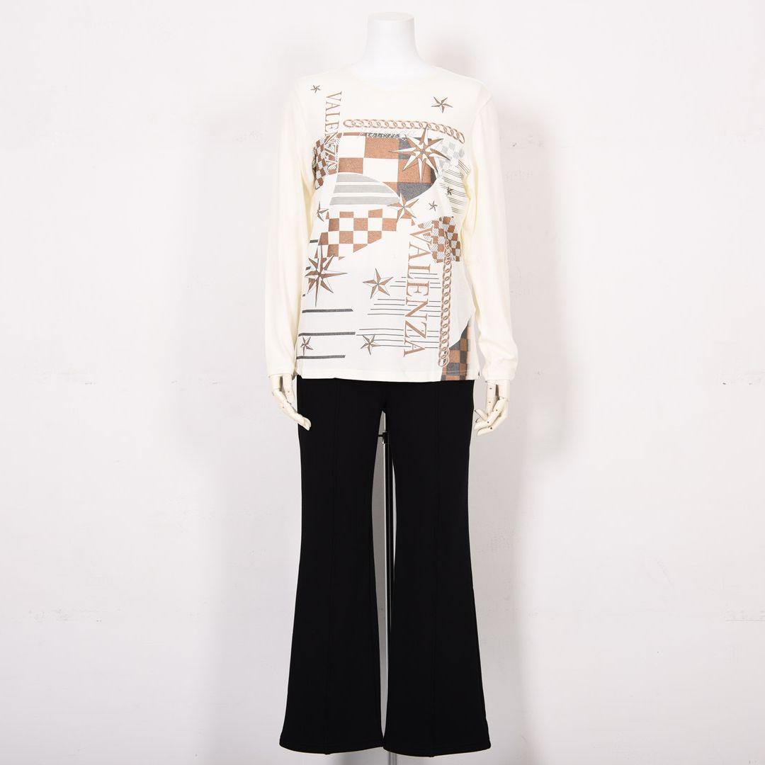 【Lサイズ】【吸湿発熱】サクラウォーム起毛ベア天 幾何学 Vネックカットソー　VALENZA　5552710