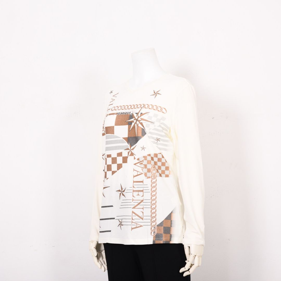 【吸湿発熱】サクラウォーム起毛ベア天 幾何学 Vネックカットソー　VALENZA　5152710