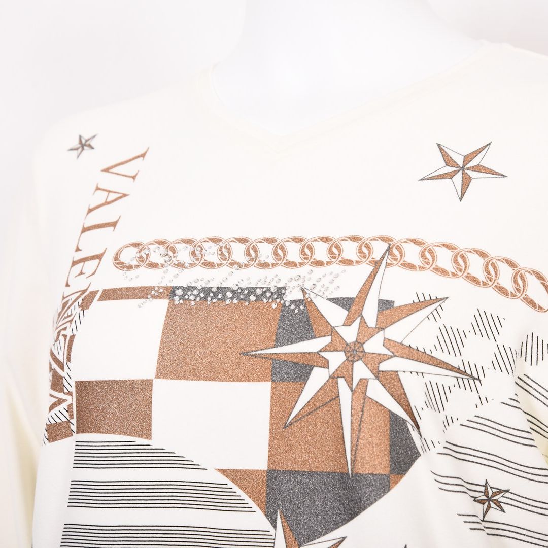 【吸湿発熱】サクラウォーム起毛ベア天 幾何学 Vネックカットソー　VALENZA　5152710