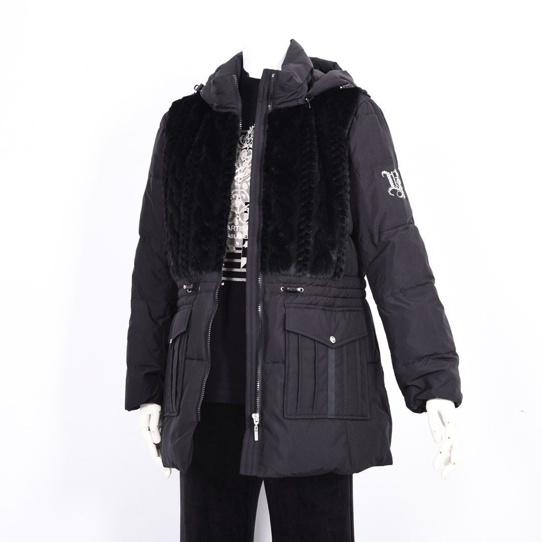 【Lサイズ】ボア×タフタ　異素材切替　中綿コート　VALENZA　5558706