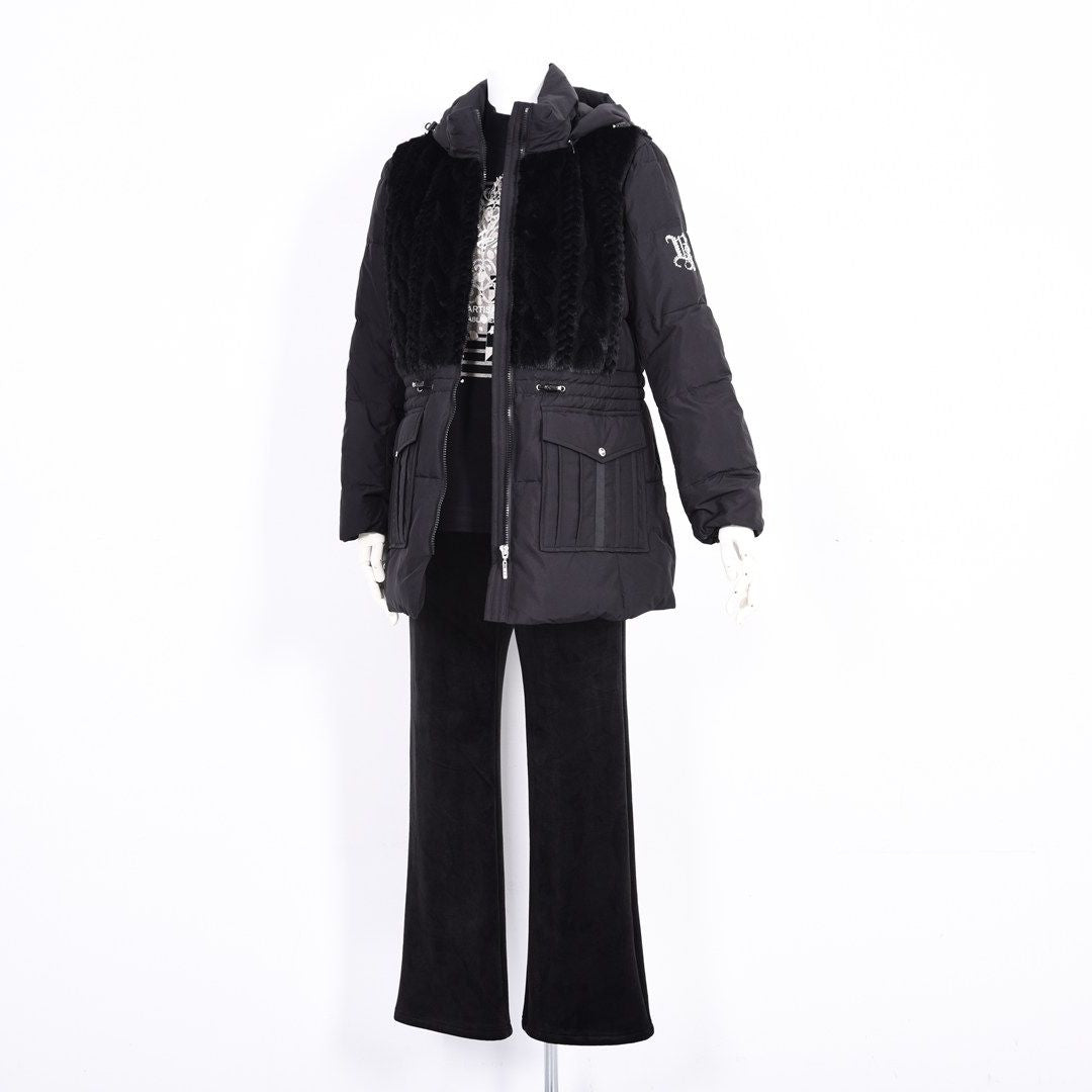 【Lサイズ】ボア×タフタ　異素材切替　中綿コート　VALENZA　5558706