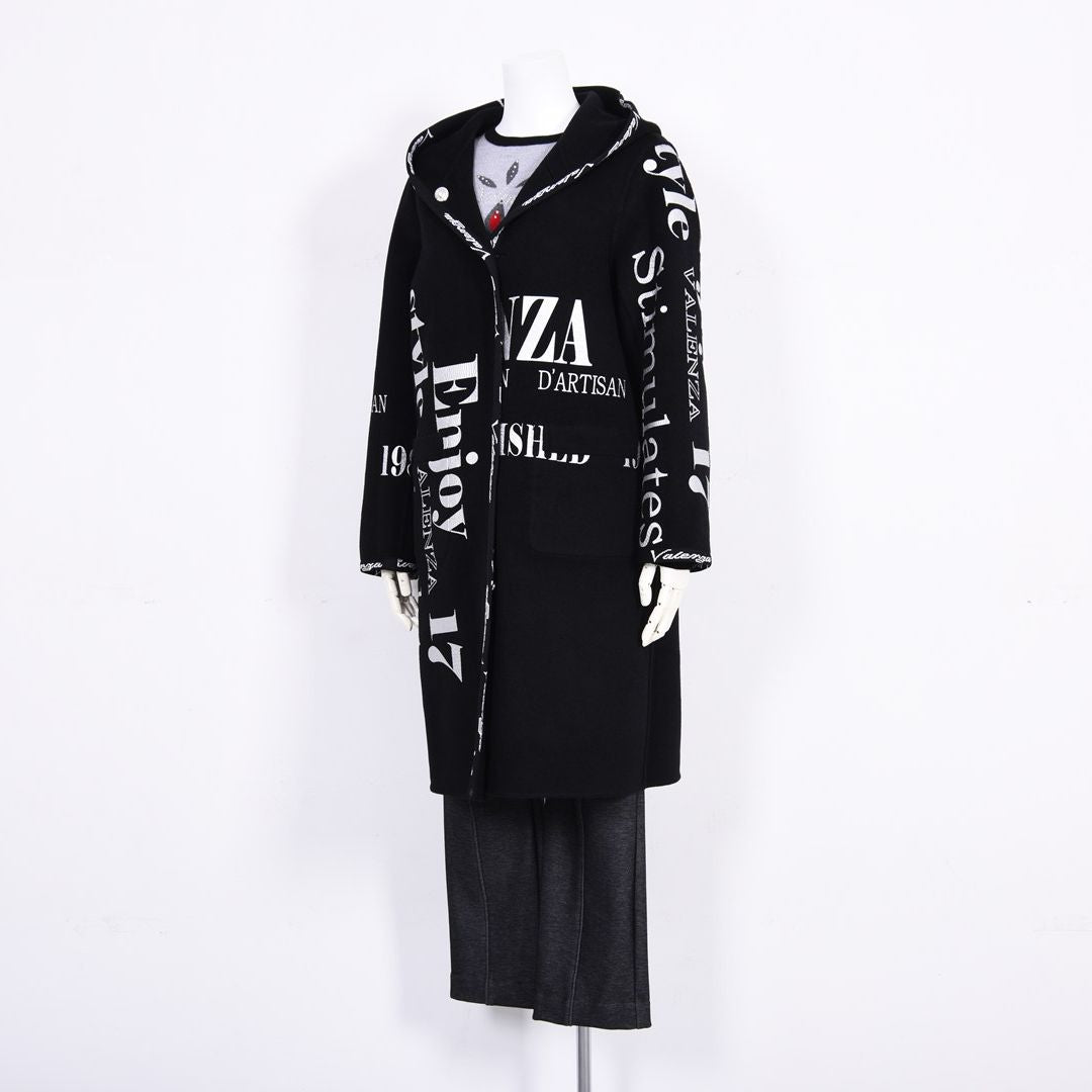 【Lサイズ】【リバーシブル】2way ウールリバー ロゴデザインロングコート　VALENZA　5558700