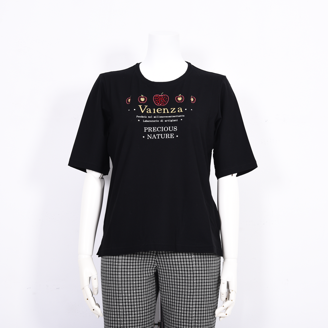 【綿100%】りんごモチーフ　5分袖カットソー　VALENZA　5162302