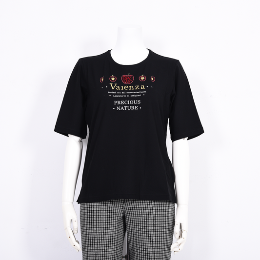 【綿100%】りんごモチーフ　5分袖カットソー　VALENZA　5162302