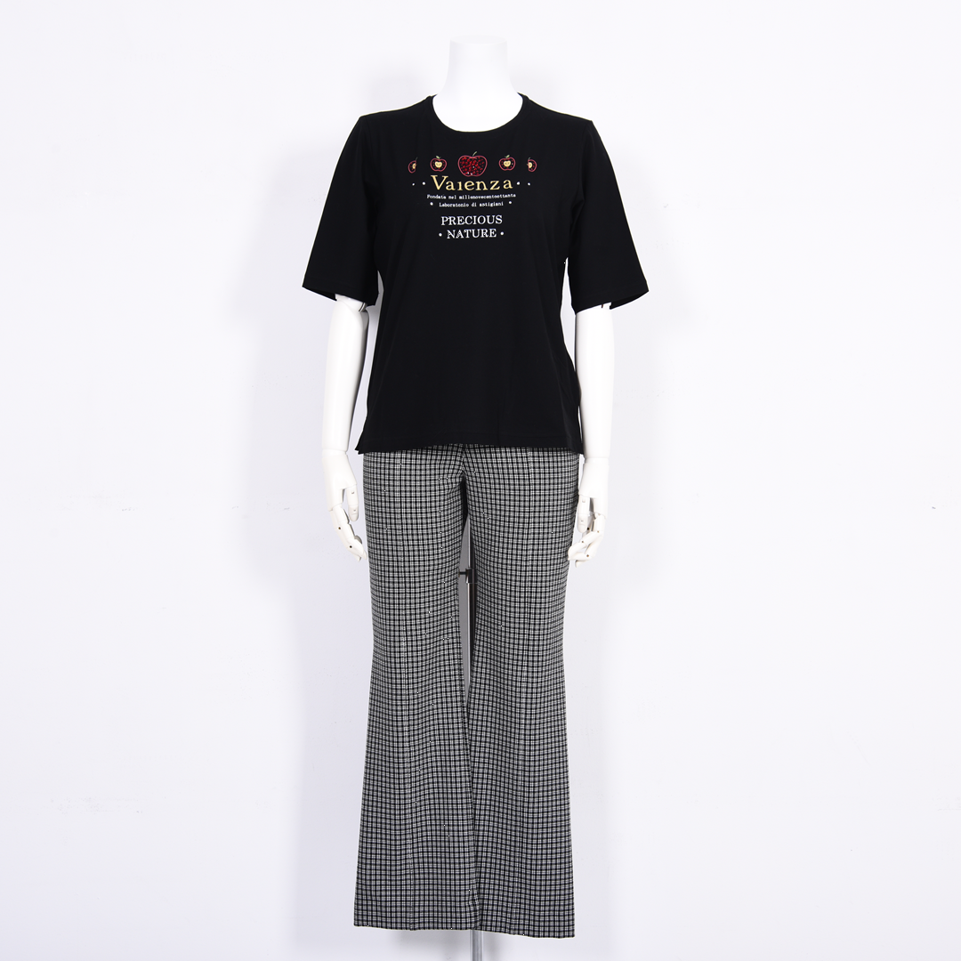 【綿100%】りんごモチーフ　5分袖カットソー　VALENZA　5162302