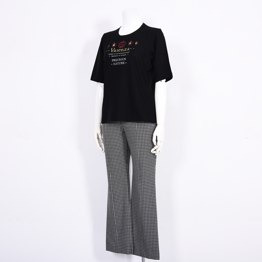 【綿100%】りんごモチーフ　5分袖カットソー　VALENZA　5162302