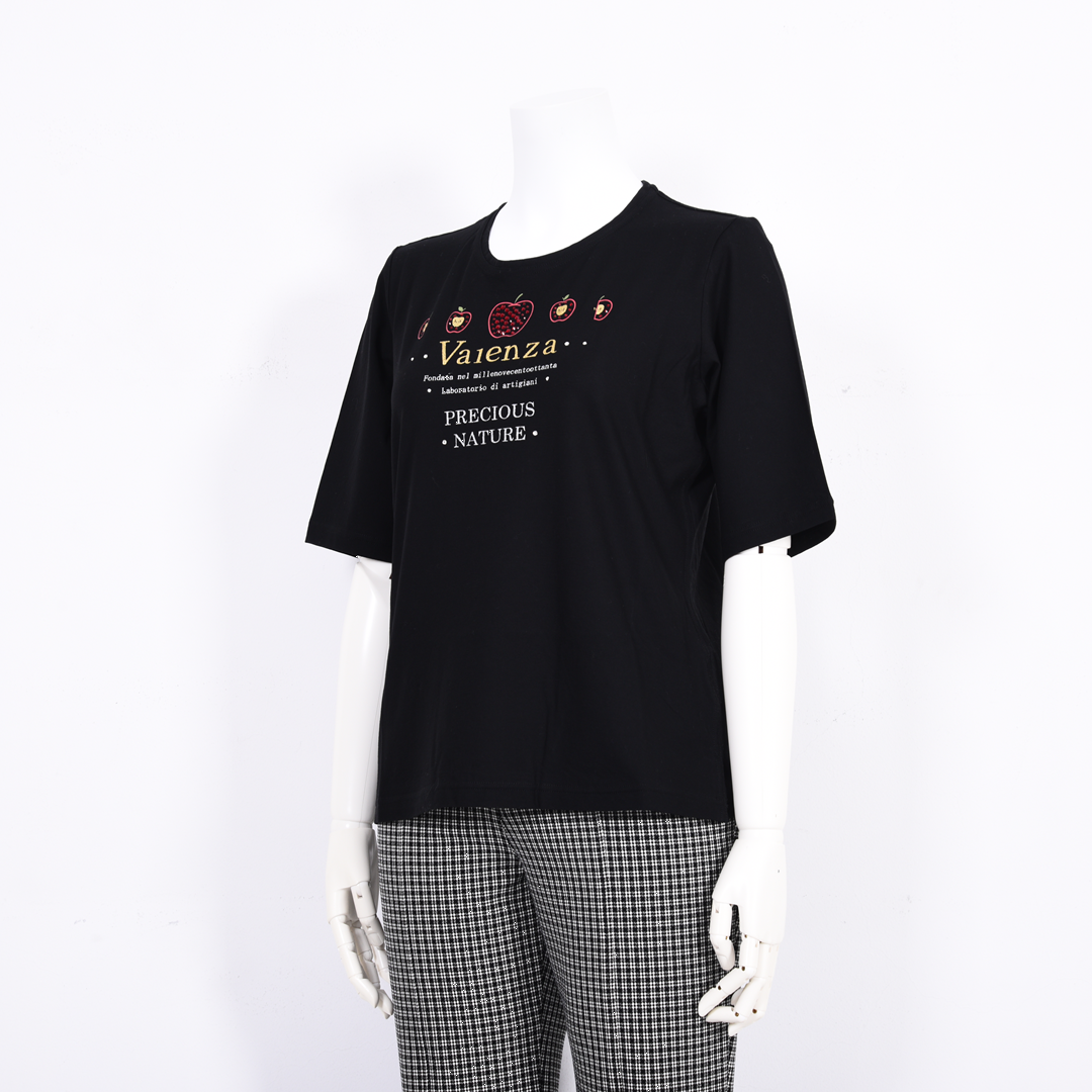 【Lサイズ】【綿100%】りんごモチーフ　5分袖カットソー　VALENZA　5562302