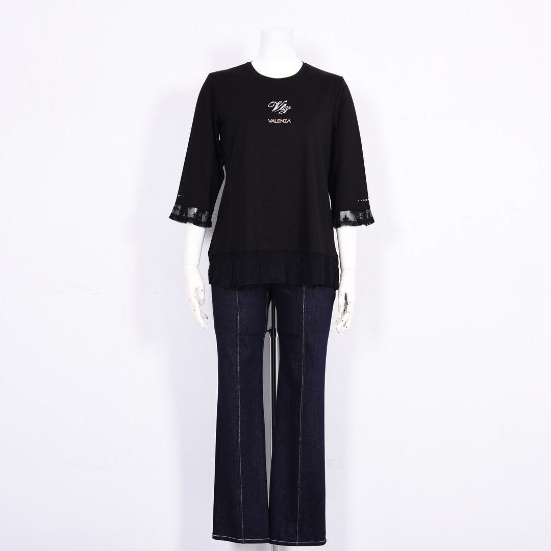 【Lサイズ】7分袖　チュール切り替えカットソー　VALENZA　5562304
