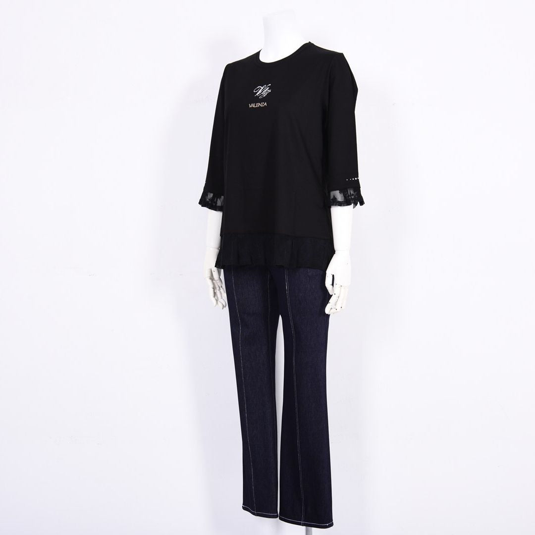 7分袖　チュール切り替えカットソー　VALENZA　5162304