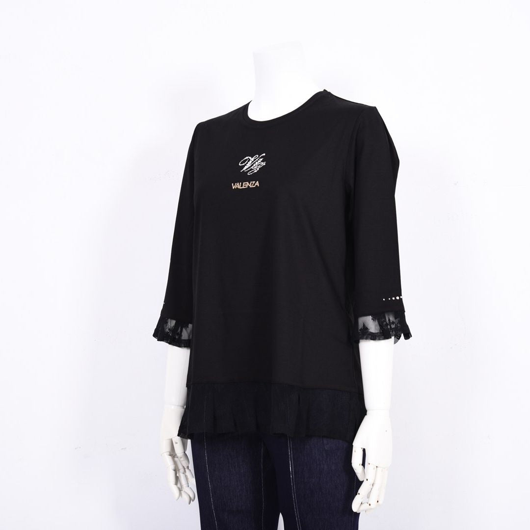 7分袖　チュール切り替えカットソー　VALENZA　5162304