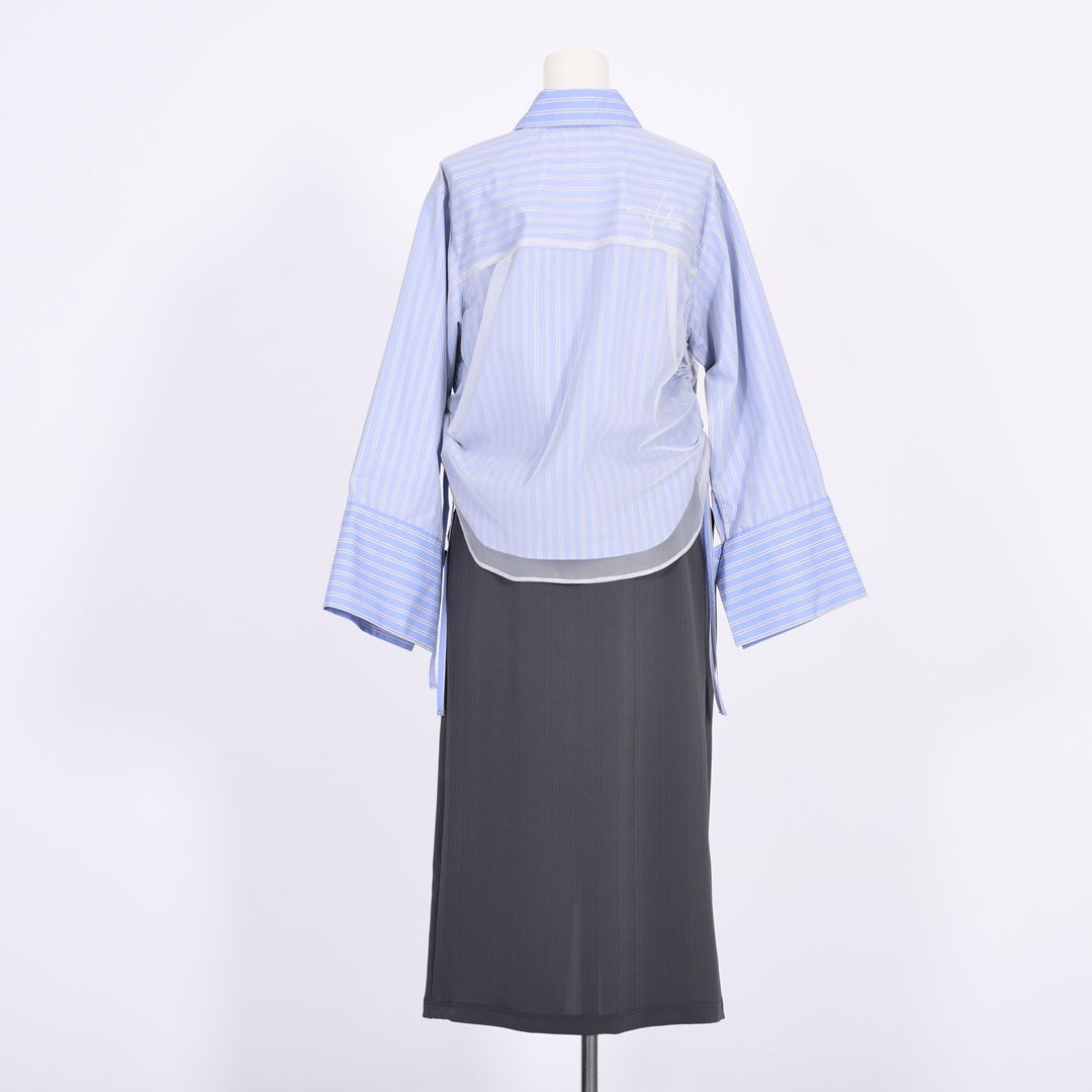 ストライプonチュール　シャツブラウス　B DONNA　6051105