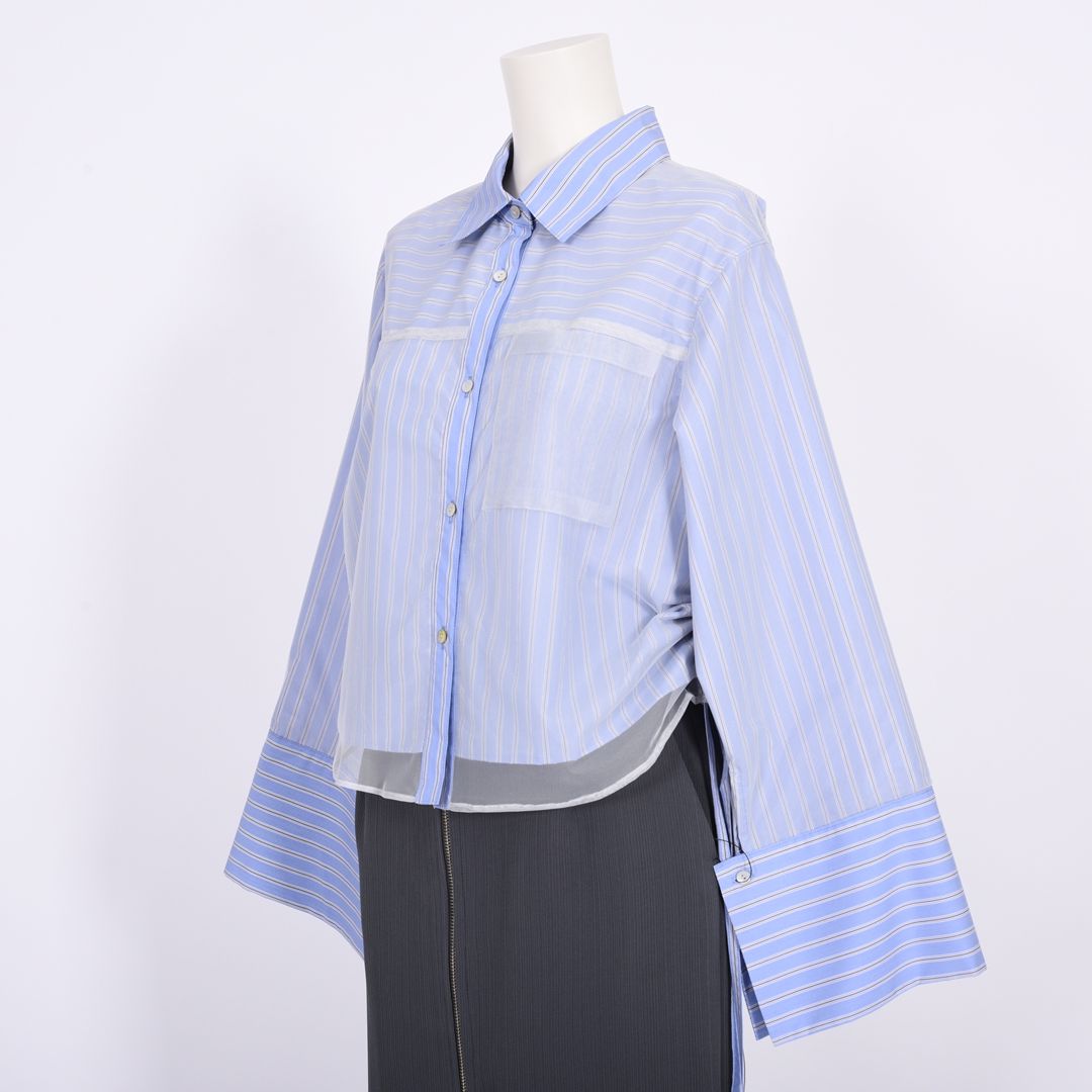 ストライプonチュール　シャツブラウス　B DONNA　6051105