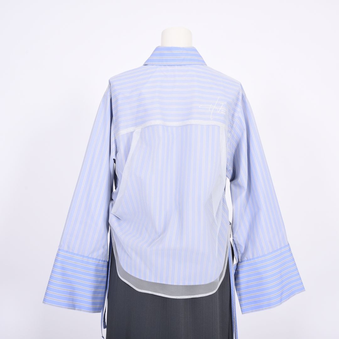 ストライプonチュール　シャツブラウス　B DONNA　6051105