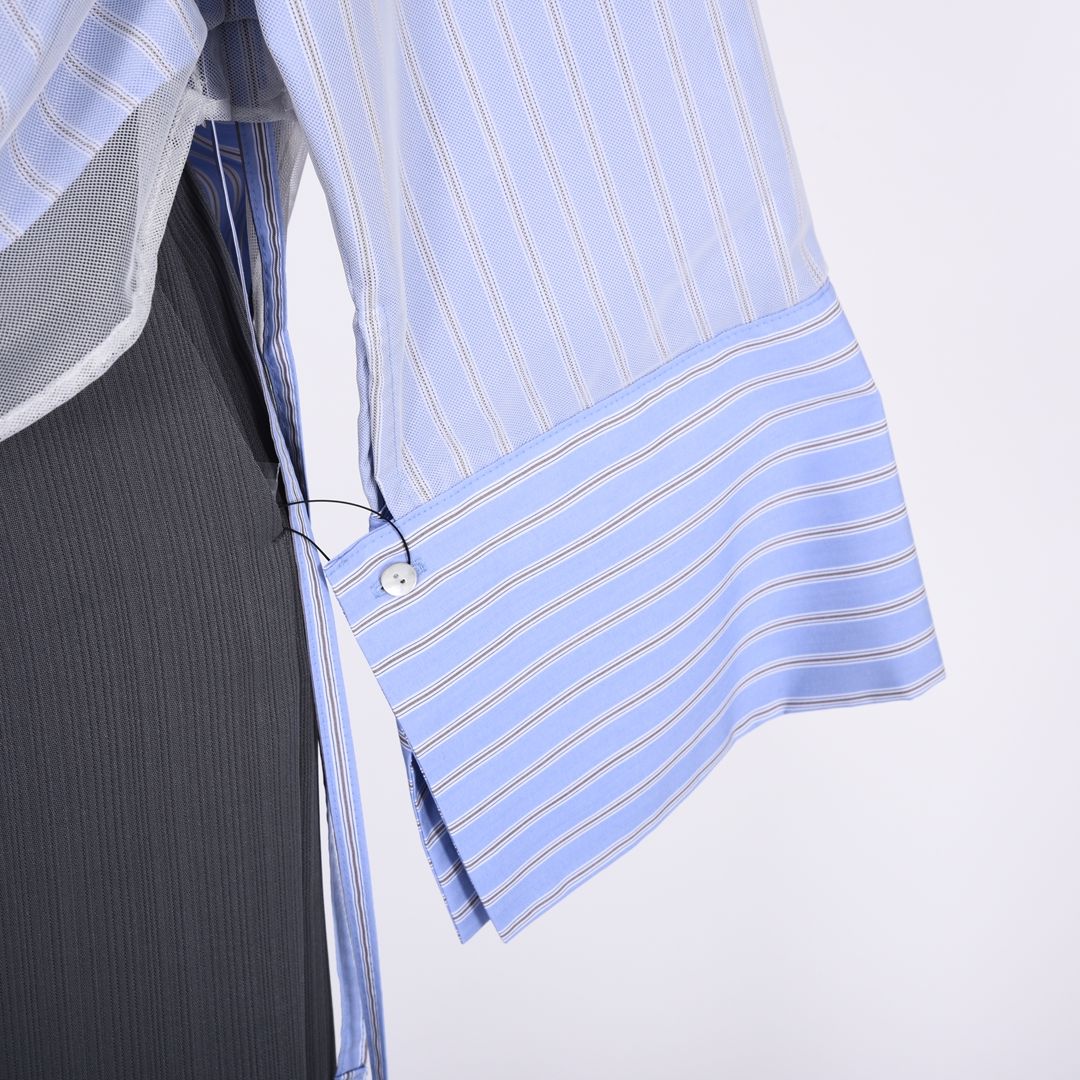 ストライプonチュール　シャツブラウス　B DONNA　6051105