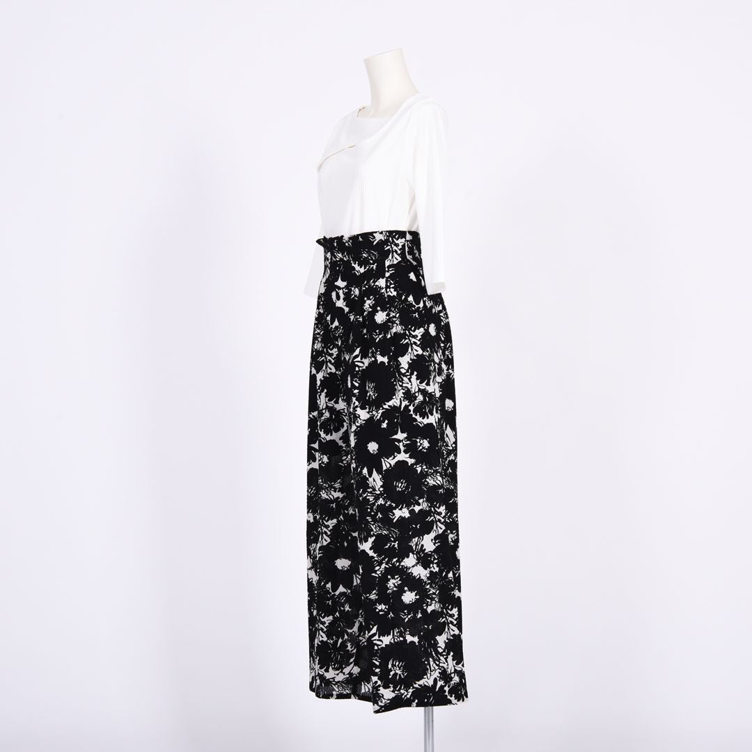【綿100%】【シワ加工】花柄プリント　ワイドパンツ　B DONNA　6056110