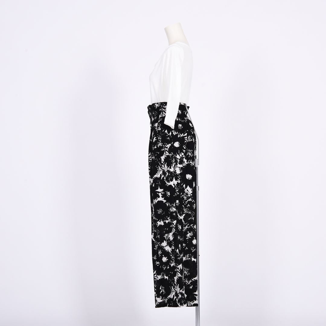 【綿100%】【シワ加工】花柄プリント　ワイドパンツ　B DONNA　6056110