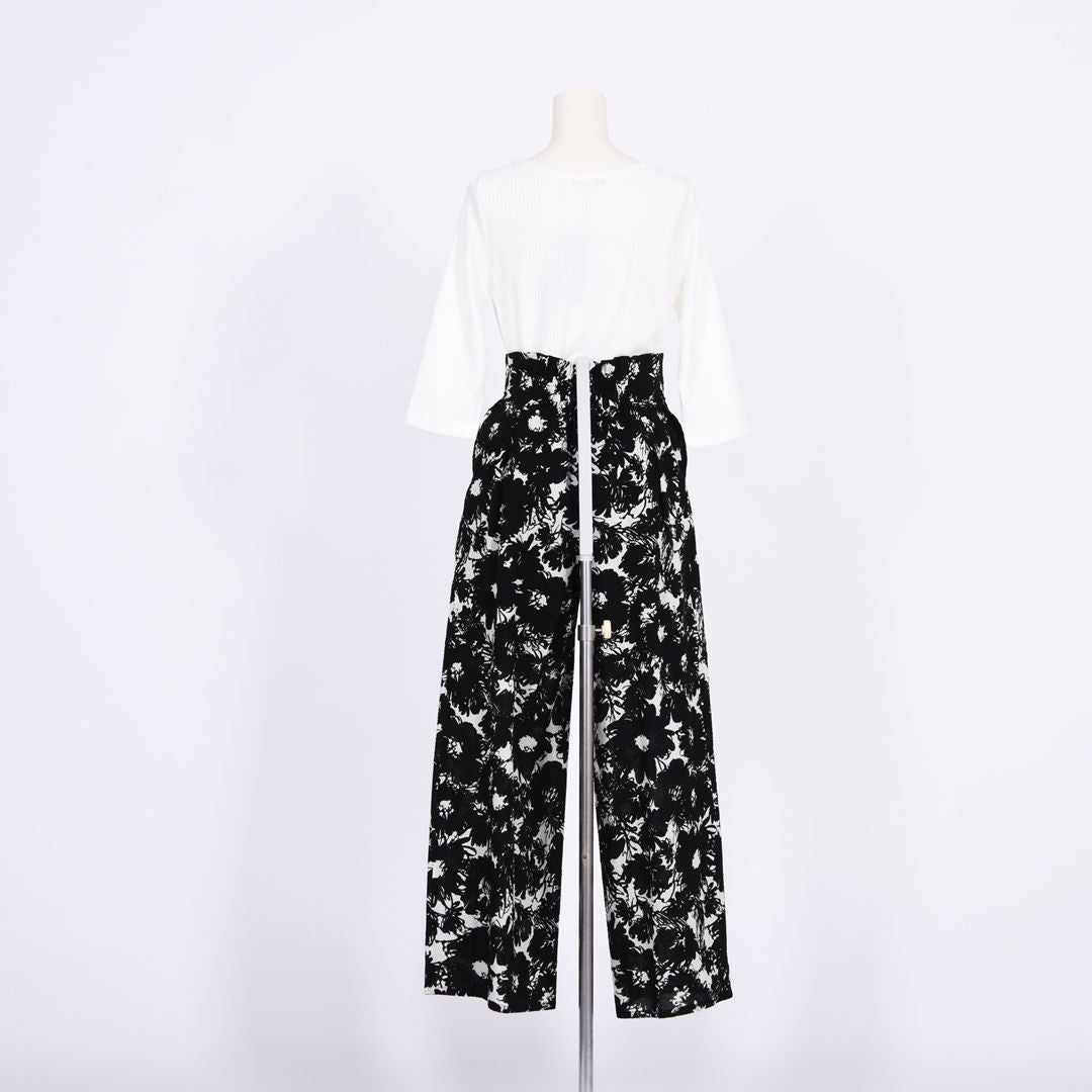 【綿100%】【シワ加工】花柄プリント　ワイドパンツ　B DONNA　6056110