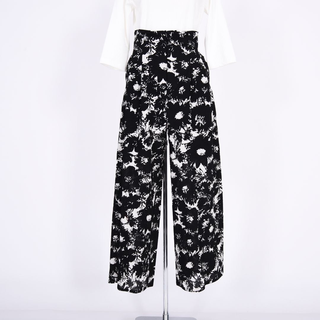 【綿100%】【シワ加工】花柄プリント　ワイドパンツ　B DONNA　6056110