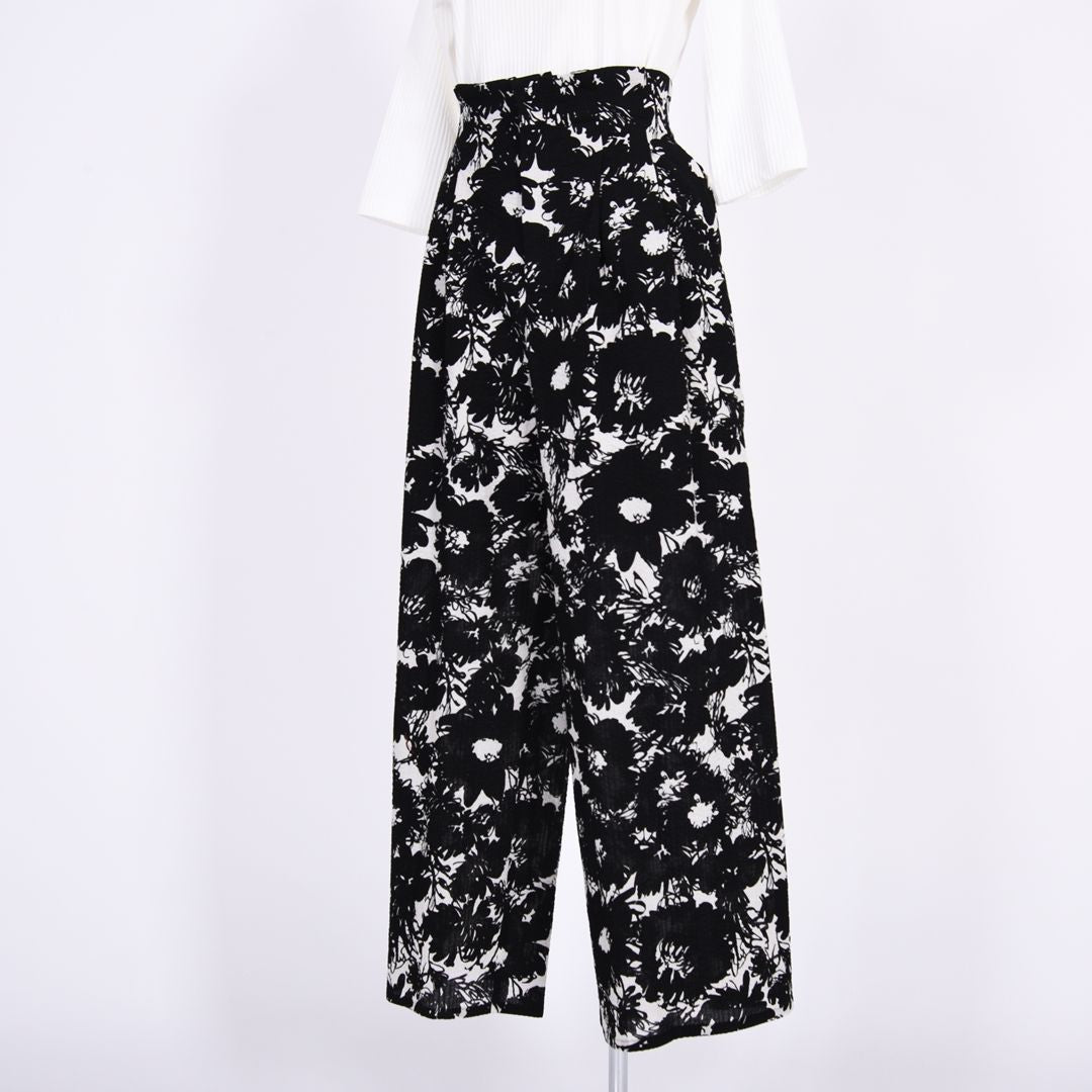 【綿100%】【シワ加工】花柄プリント　ワイドパンツ　B DONNA　6056110