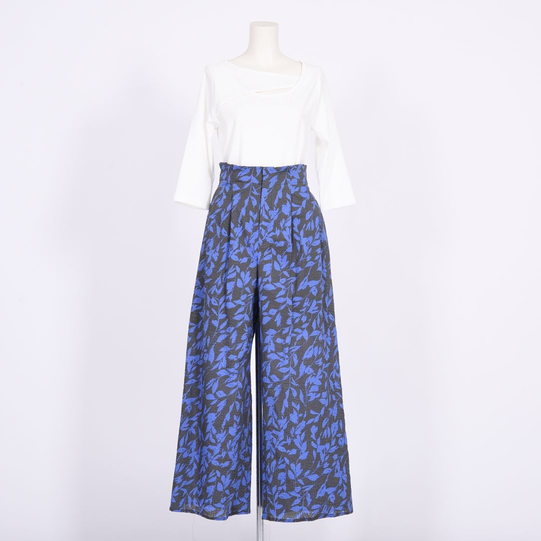 【綿100%】【シワ加工】花柄プリント　ワイドパンツ　B DONNA　6056110