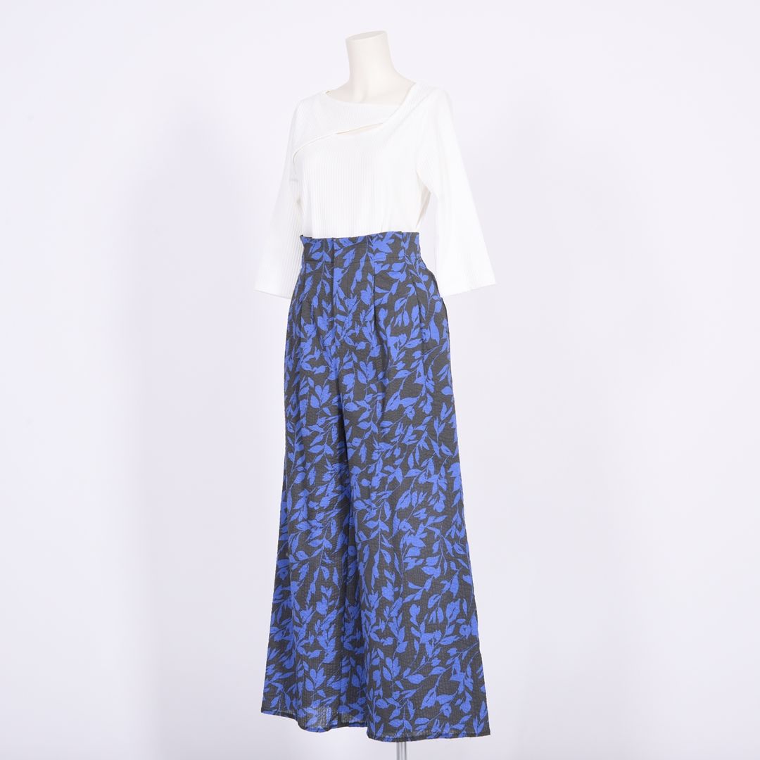 【綿100%】【シワ加工】花柄プリント　ワイドパンツ　B DONNA　6056110