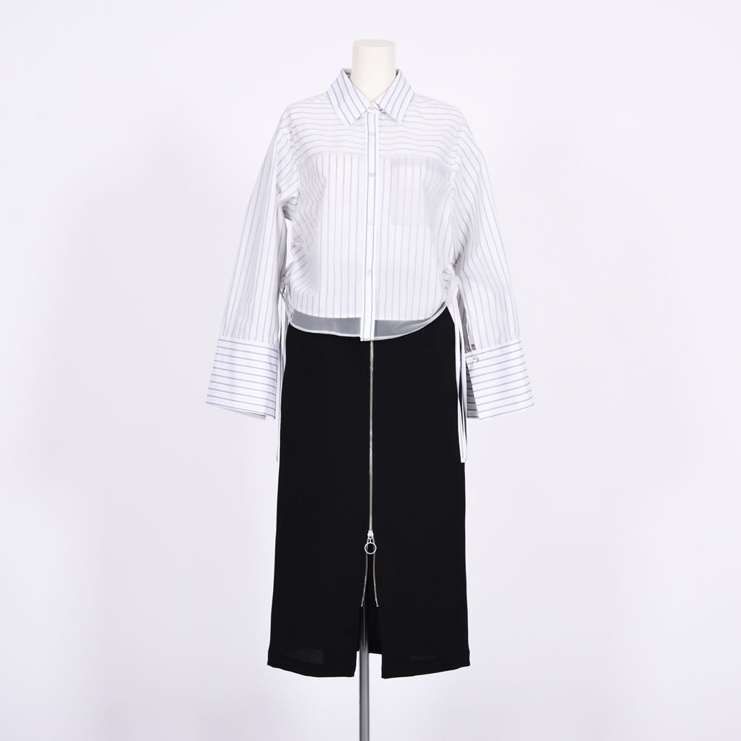 ストライプonチュール　シャツブラウス　B DONNA　6051105