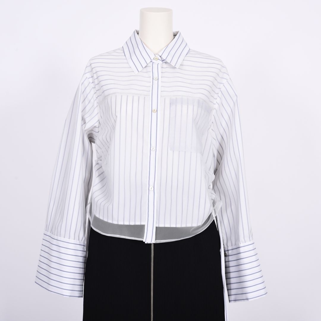 ストライプonチュール　シャツブラウス　B DONNA　6051105
