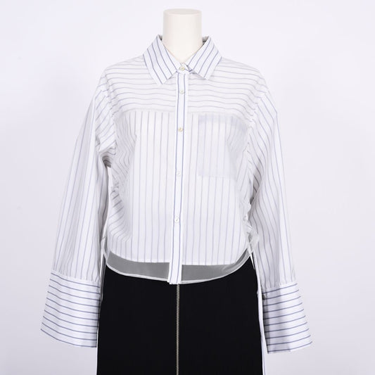 ストライプonチュール　シャツブラウス　B DONNA　6051105