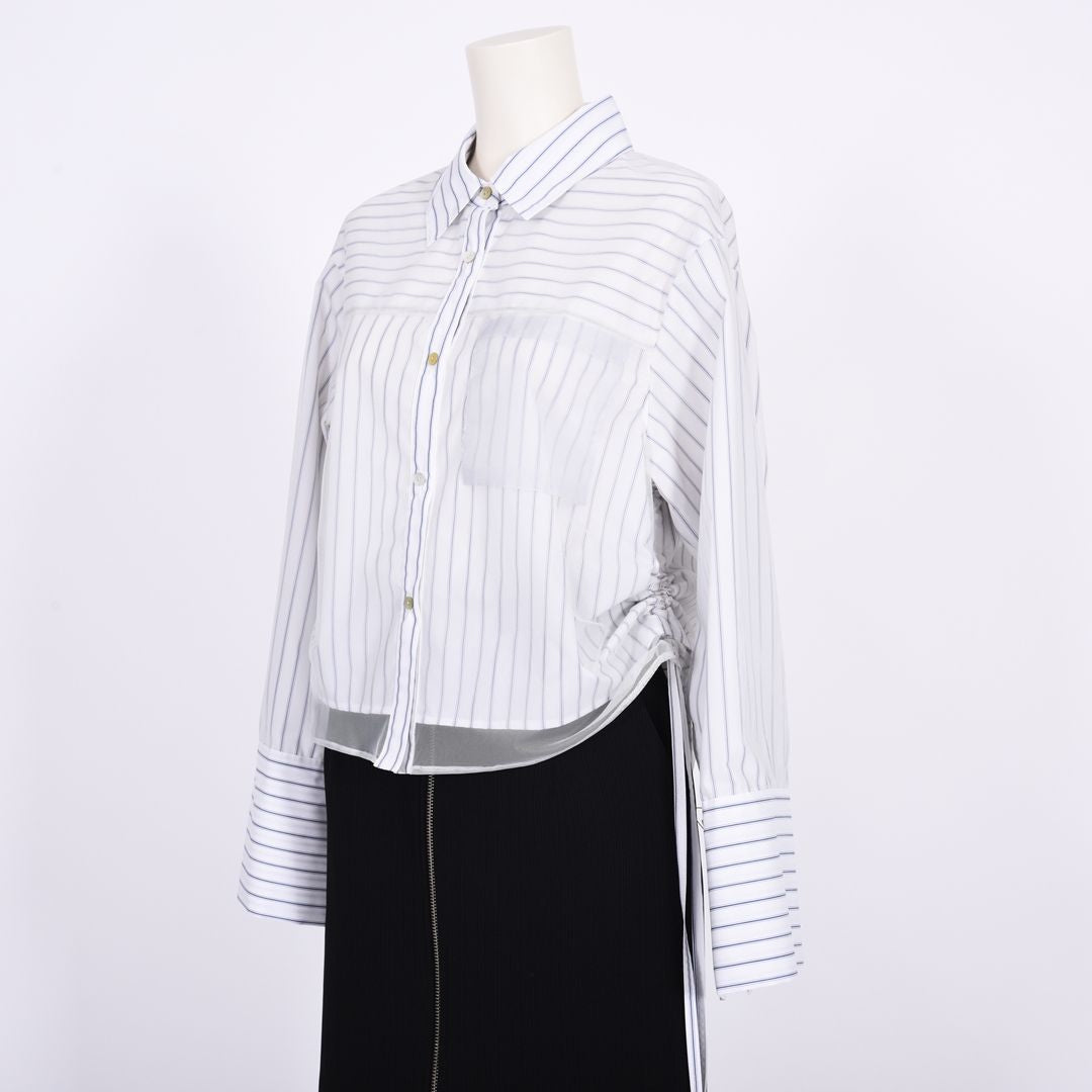 ストライプonチュール　シャツブラウス　B DONNA　6051105