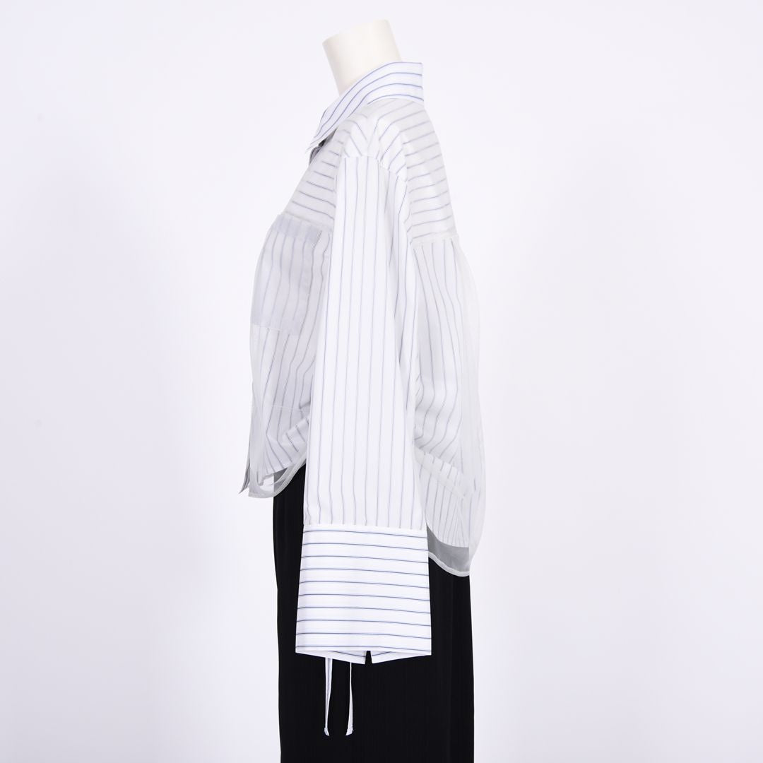 ストライプonチュール　シャツブラウス　B DONNA　6051105