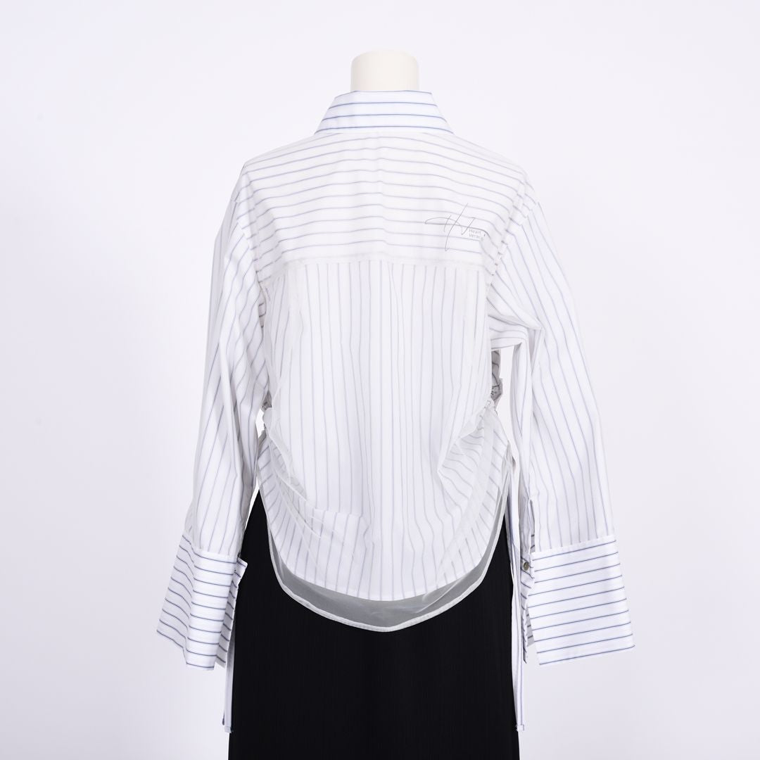 ストライプonチュール　シャツブラウス　B DONNA　6051105