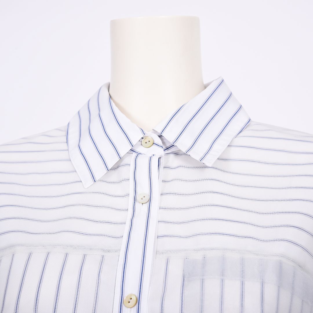 ストライプonチュール　シャツブラウス　B DONNA　6051105