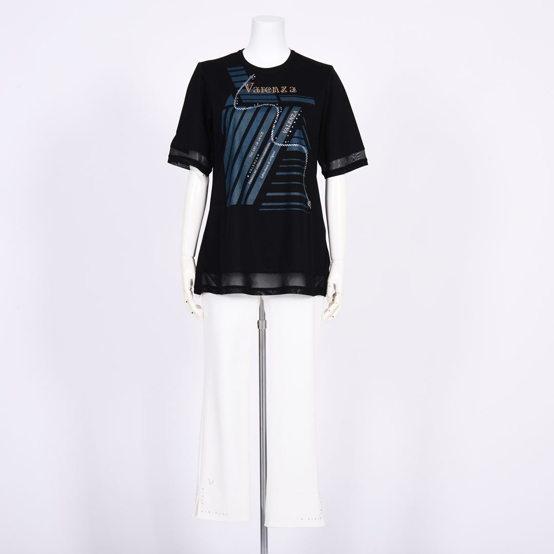 7分袖　チュール切り替えカットソー　VALENZA　5162305