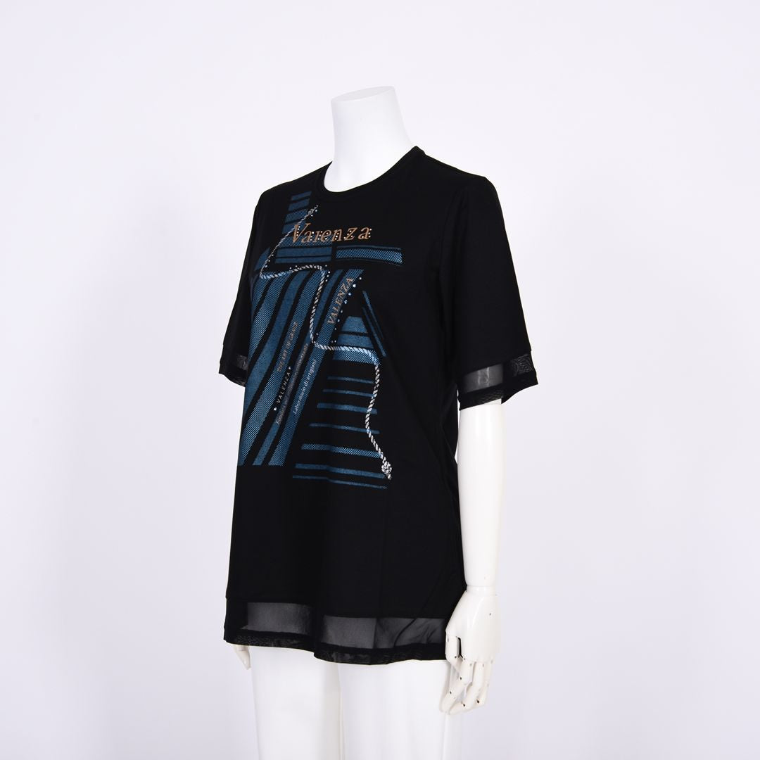 7分袖　チュール切り替えカットソー　VALENZA　5162305