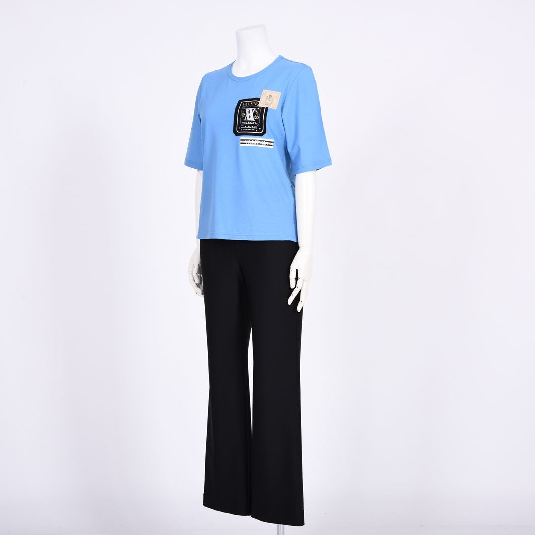 【Lサイズ】【綿100%】ワッペンモチーフ　5分袖カットソー　VALENZA　5562317