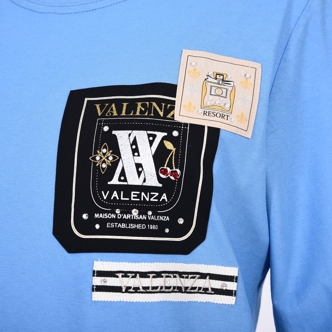 【綿100%】ワッペンモチーフ　5分袖カットソー　VALENZA　5162317