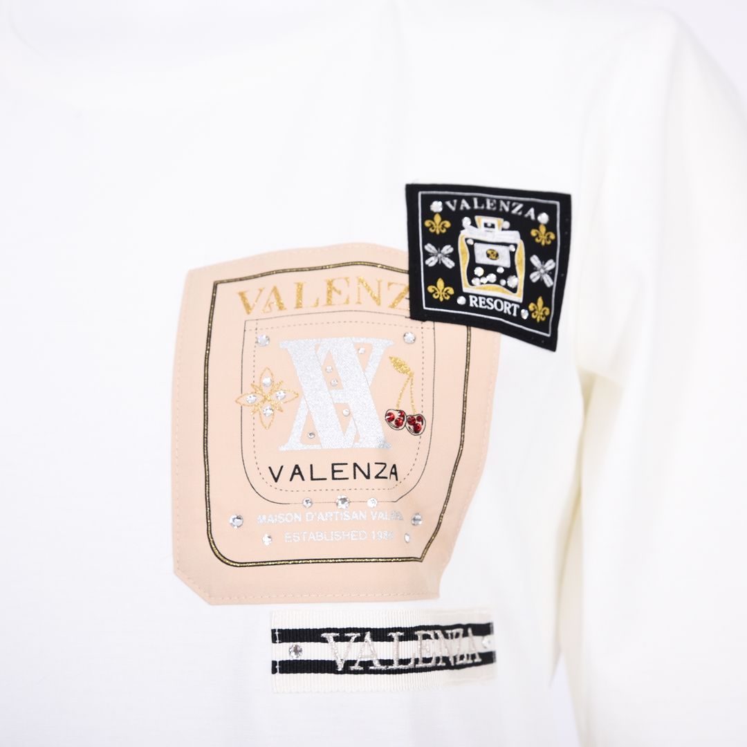 【Lサイズ】【綿100%】ワッペンモチーフ　5分袖カットソー　VALENZA　5562317