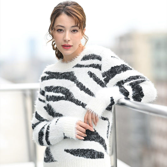 【Lサイズ】ゼブラ柄 ふわふわニット　VALENZA　5553705