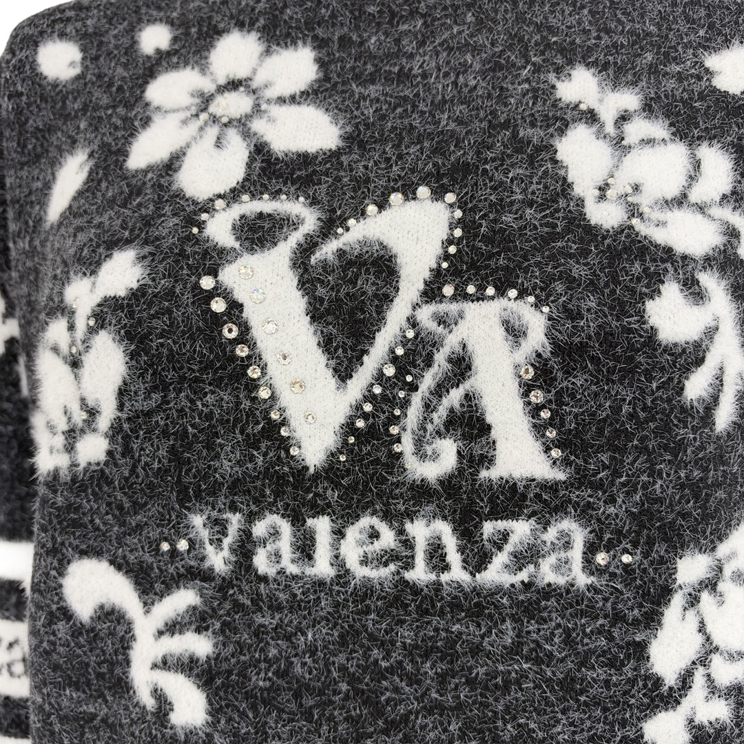 【毛100%】フラワージャガード　タートルニット　VALENZA　5163703