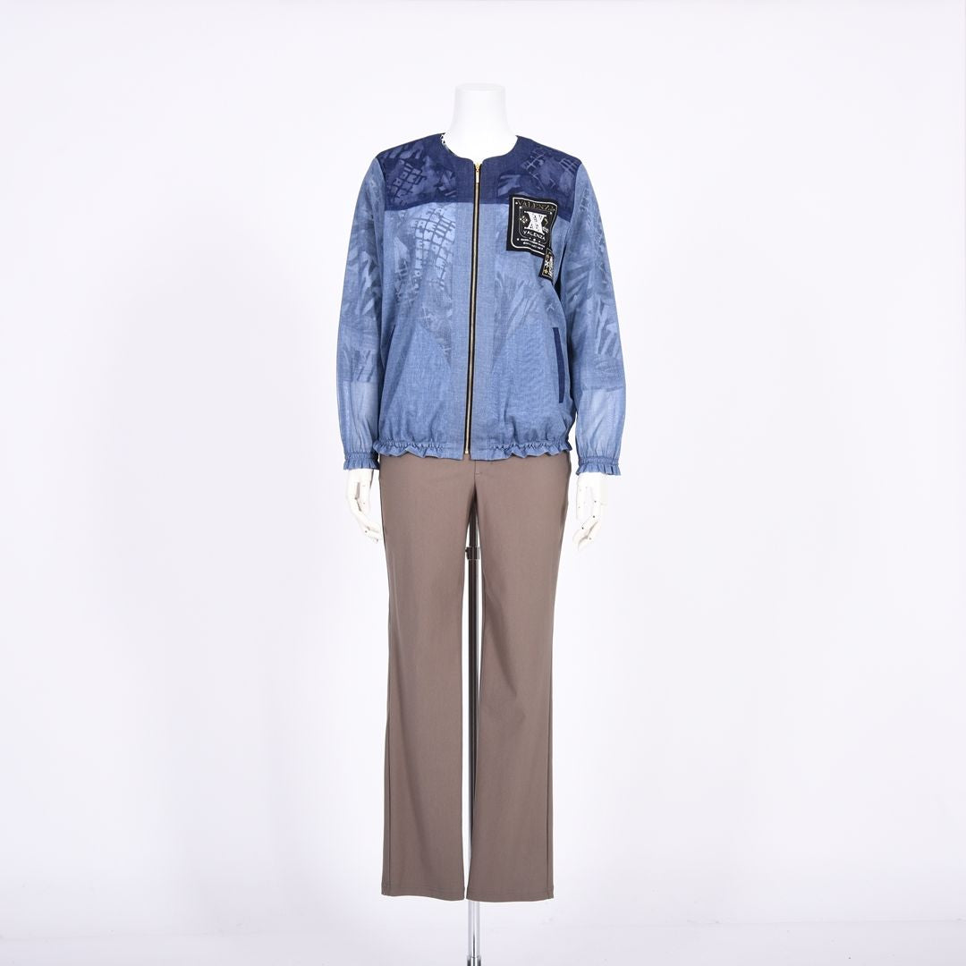 【Lサイズ】デニムチュール　ノーカラーブルゾン　VALENZA　5567406