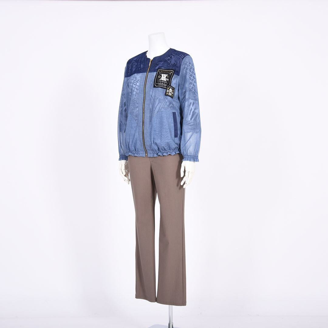 【Lサイズ】デニムチュール　ノーカラーブルゾン　VALENZA　5567406